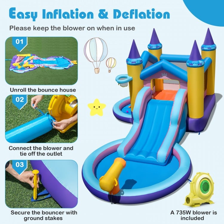 6-in-1 Inflatable Kids Water Park with 678W Blower