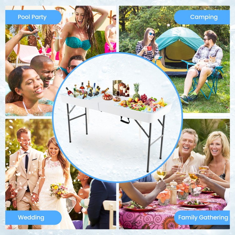 5 FT Folding Ice Cooler Table with Double Sinks for Camping Party Picnic Wedding