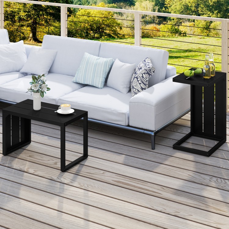Set of 2 C-Shaped End Table with Adjustable Foot Pads for Indoors Outdoors
