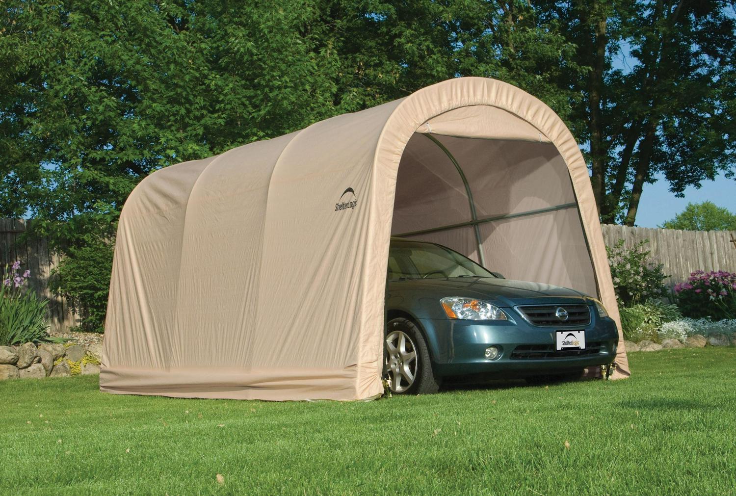 ShelterLogic AutoShelter Steel Instant Garage, 10x15x8 ft, Sandstone, Round, Waterproof
