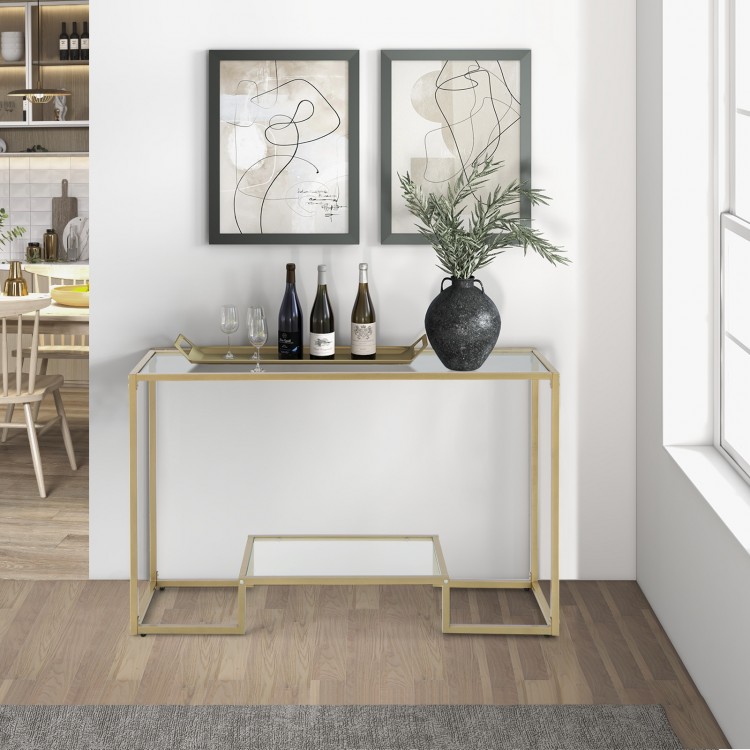 48 Inch 2-Tier Console Table with Tempered Glass Tabletop for Hallway