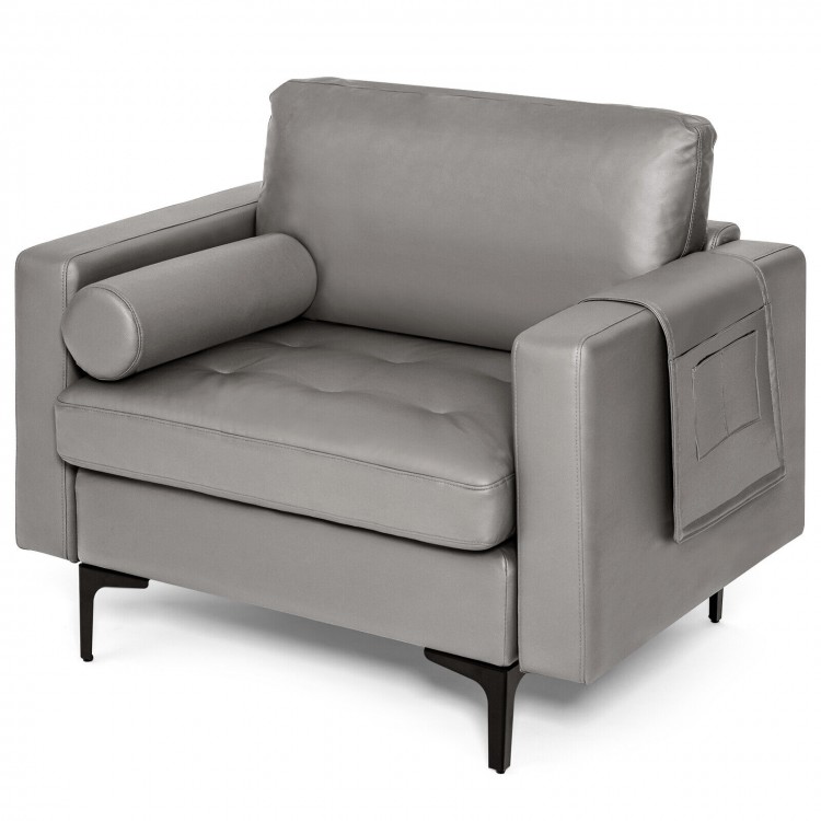 Modern Accent Chair with Bolster and Side Storage Pocket