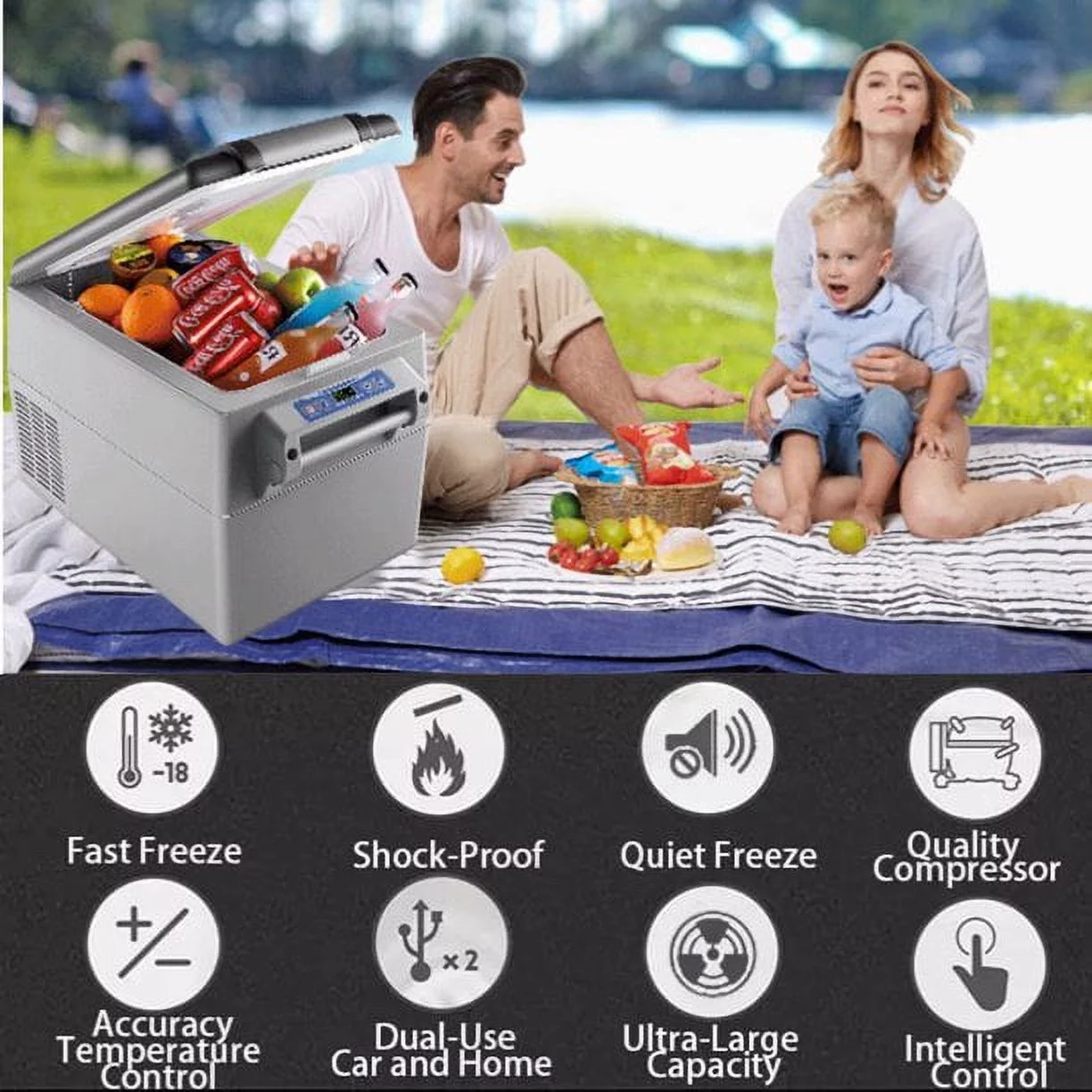 KAPAS 32L Portable Compressor Fridge Freezer, 12/24V DC, for Car, Home, Truck & Camping