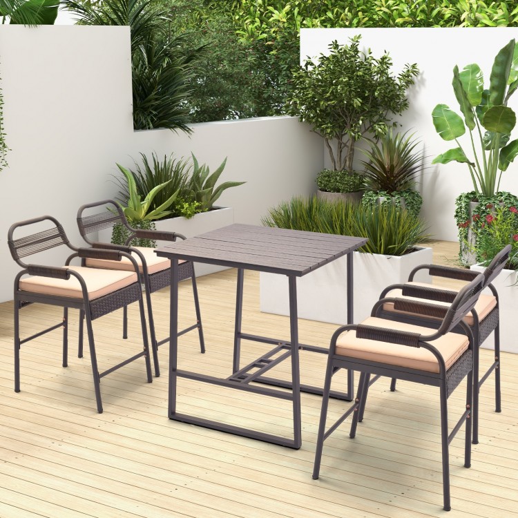 5 Piece Rattan Counter Set with 4 Stools and Polywood Bar Table