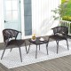 3 Pieces Patio Rattan Furniture Set with Tempered Glass Tabletop for Backyard Poolside