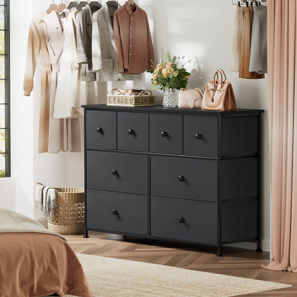 REAHOME 8 Drawer Dresser, Sturdy Steel Frame, Waterproof Top, Fabric Drawers, Bedroom Storage Chest, Dark Gray