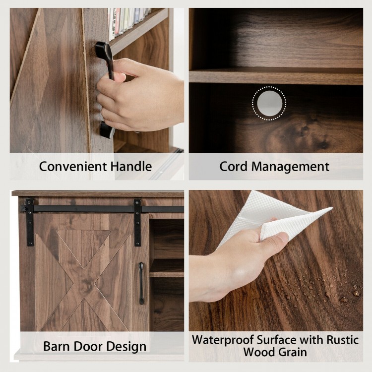 Sliding Barn Door TV Stand with Adjustable Shelf and Cable Holes for 50 Inch TV