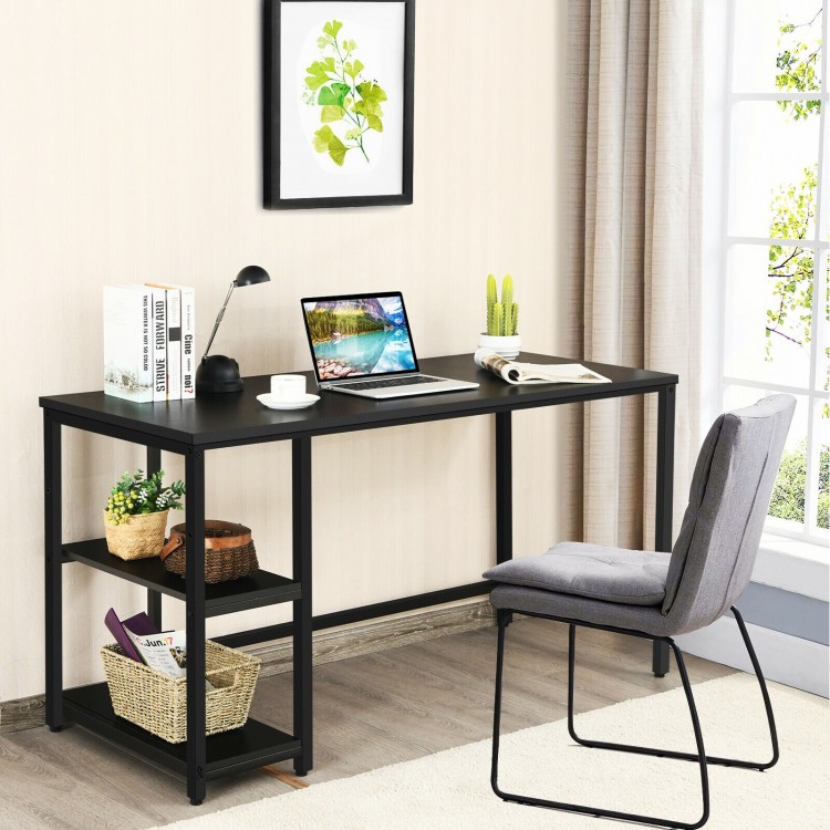 47/55 Inch Computer Desk Office Study Table Workstation Home with Adjustable Shelf Black