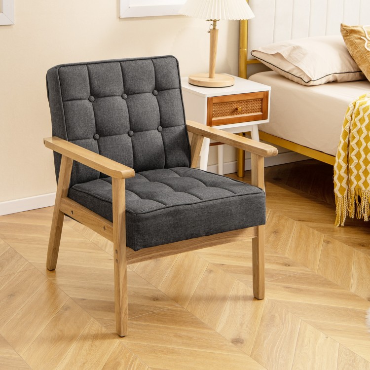 Upholstered Armchair with Rubber Wood Armrests