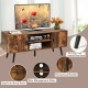 Industrial Retro TV Stand with Storage Cabinets and Open Shelf