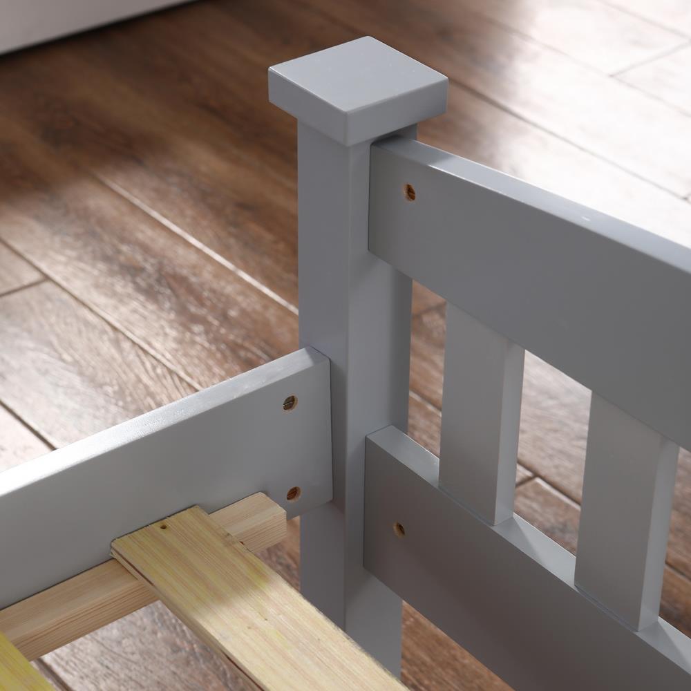 Ktaxon Twin Size Gray Wood Bed Frame with Headboard & Footboard, Solid Pine, No Box Spring Needed