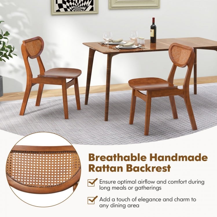 Wooden Dining Chair Set of 2 with Breathable Mesh Cane Backrest