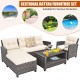 4 Pieces Patio Rattan Sofa Furniture Set with Cushion and 2-Tier Coffee Table
