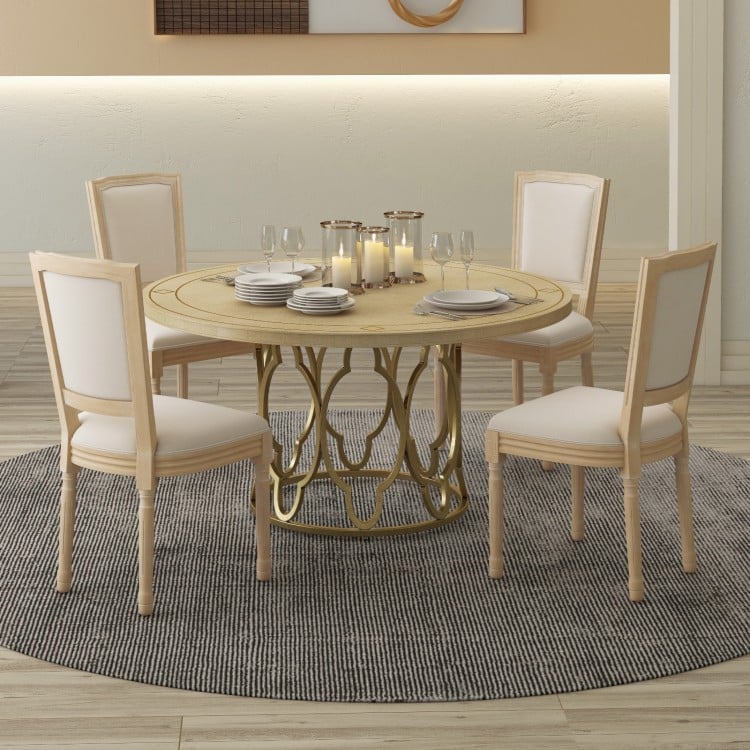 French Dining Chair Set of 2 with Rectangular Backrest and Solid Rubber Wood Frame