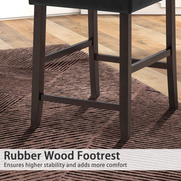 Set of 2 Bar Stools with Rubber Wood Legs and Button-Tufted Back