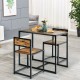 3 Pieces Dining Set Compact Table and 2 Chair with Metal Frame for Small Space