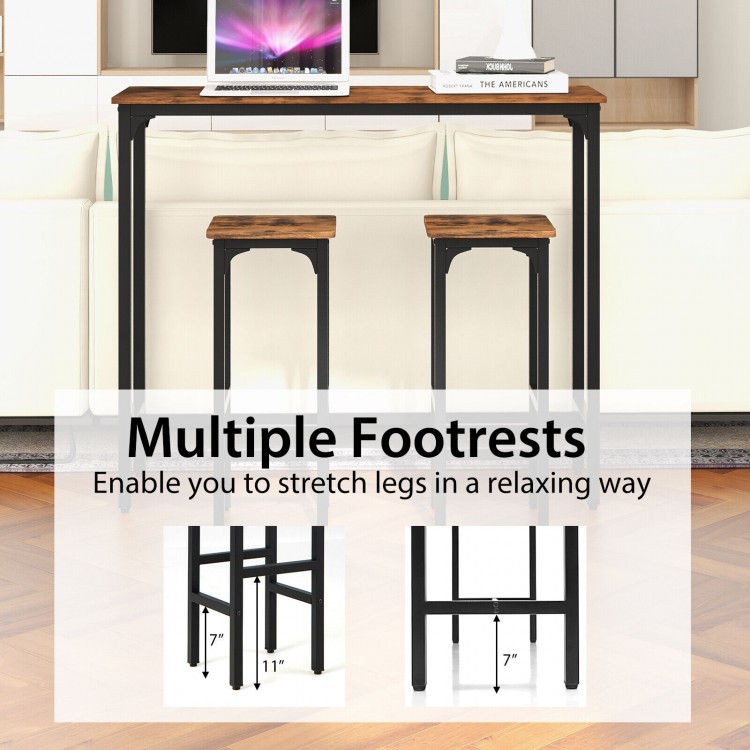 3 Pieces Industrial Bar Table and Chairs Set with Metal Frame