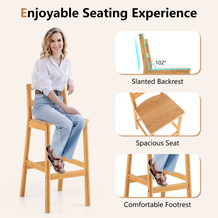 Set of 2 Rubber Wood Armless Bar Stools with Backrest and Footrest