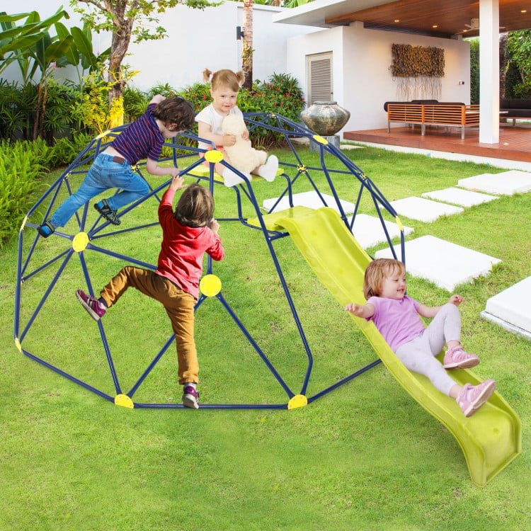 13.3 FT Climbing Dome Geometric Dome Climber with Extended Wavy Slide and 2 Rest Platforms