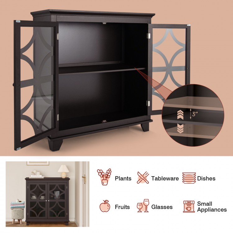 Kitchen Buffet Sideboard with Glass Doors and Adjustable Shelf