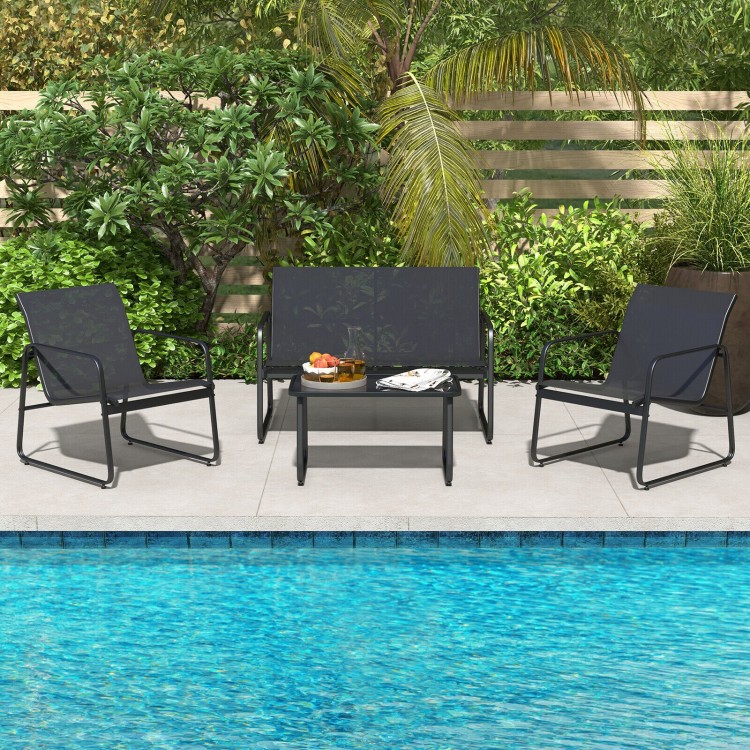 4 Pieces Outdoor Conversation Set with Tempered Glass Coffee Table