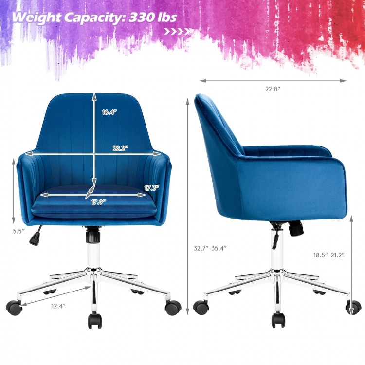Velvet Desk Chair with Adjustable Swivel and Removable Cushion