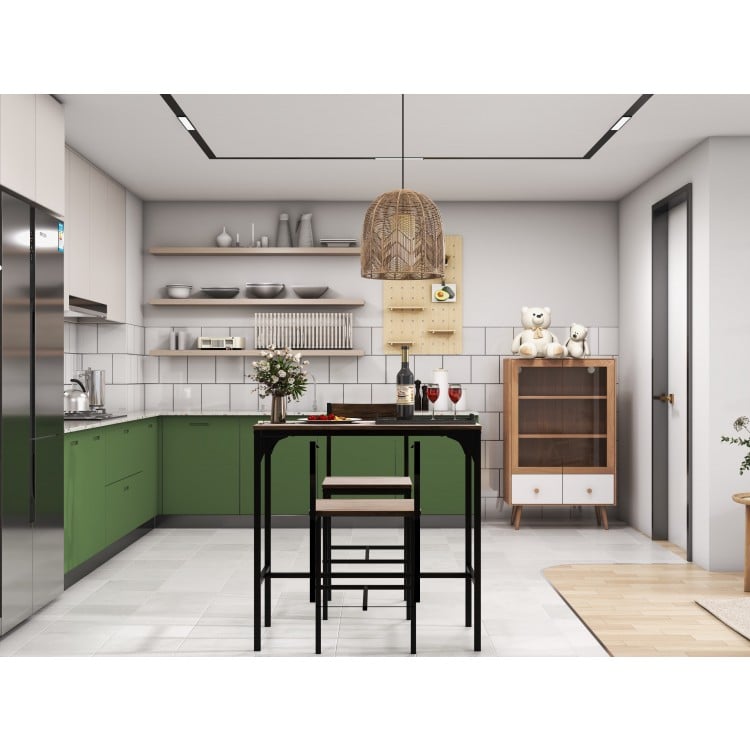 3 Pieces Industrial Bar Table Set with 2 Stools