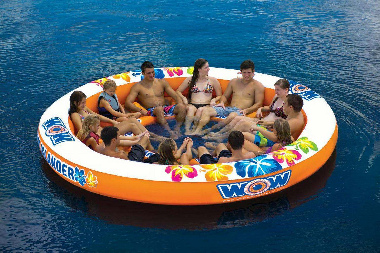 WOW 12-Person Stadium Islander Float, Heavy-Duty PVC, 12 Mesh Seats, 12ft Diameter, Colorful Graphics