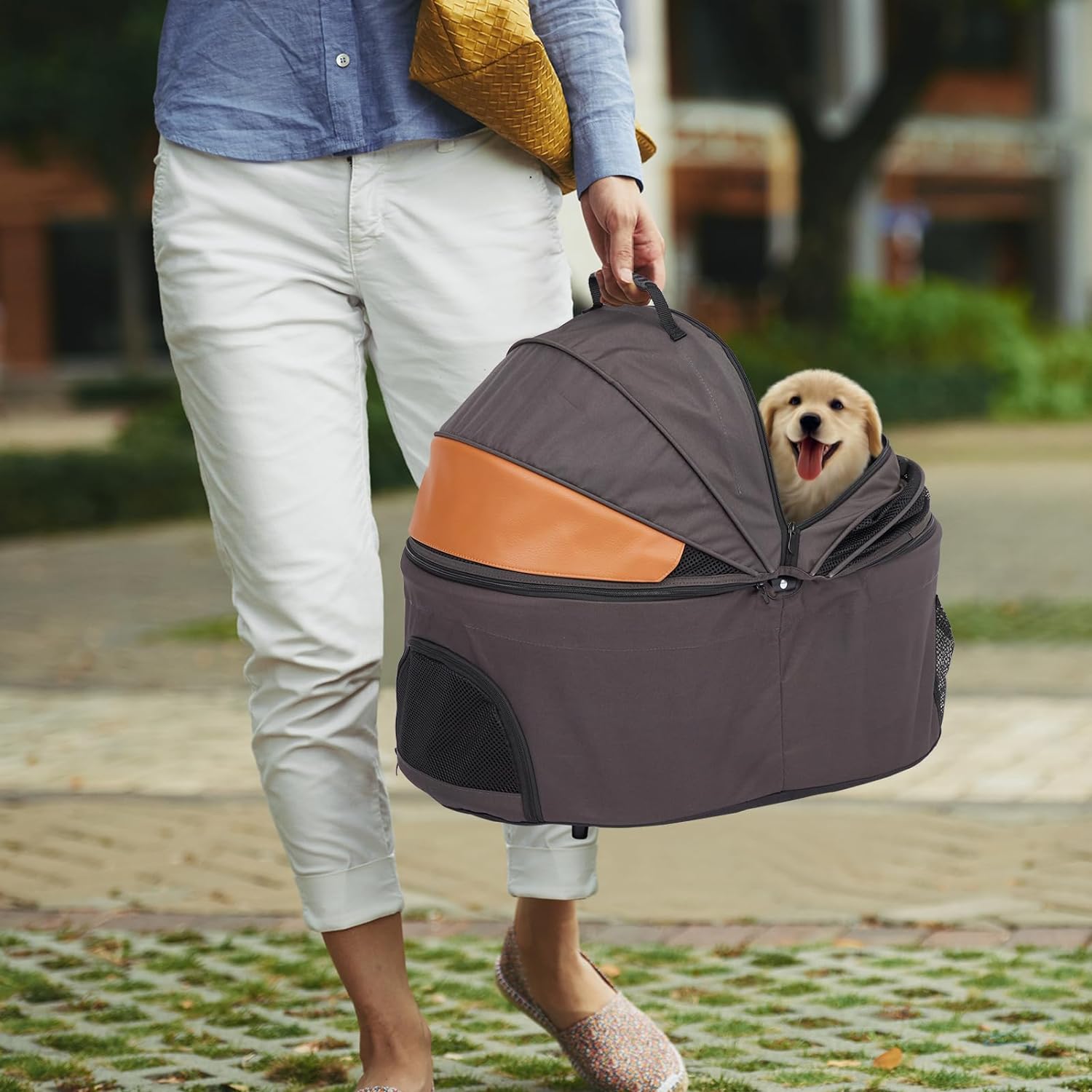 Dog Stroller for Large Pet, Jogger Stroller, Easy Folding Cart Frame, Quick Release Wheel, Breathable Animal Stroller with 4 Wheel and Storage Space Pet Can Easily Walk in/Out Travel