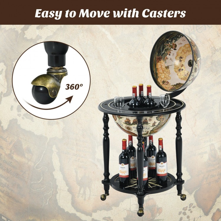 16th Century Nautical Chart Wine Cabinet with Wheels