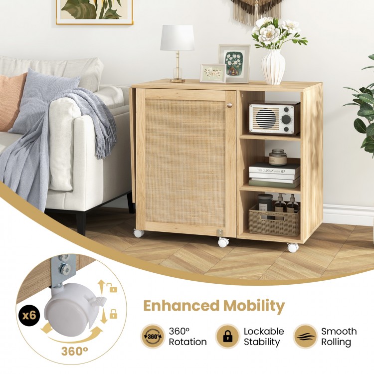 Multipurpose Folding Sewing Table Craft Station with Rattan Door