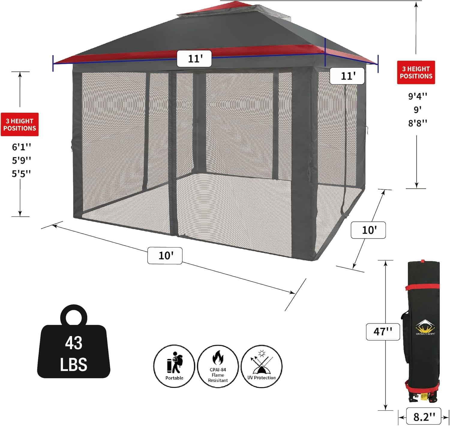 CROWN SHADES 13x13 Pop Up Gazebo, Canopy Tent, Gazebos on Clearance - Outdoor Gazebo for Backyard & Patio Furniture - Carpa Pop Up Tent with Wheeled STO-N-Go Cover Bag (White)