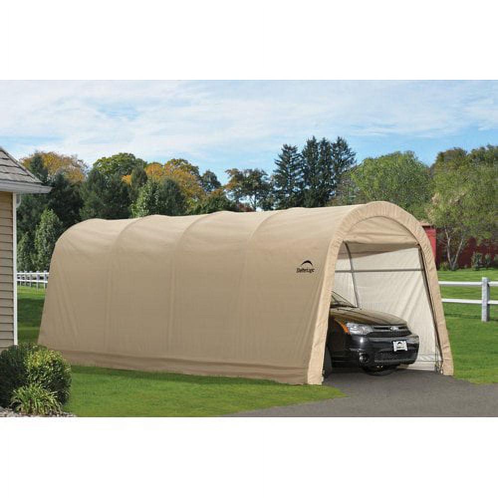 ShelterLogic AutoShelter Steel Instant Garage, 10x15x8 ft, Sandstone, Round, Waterproof
