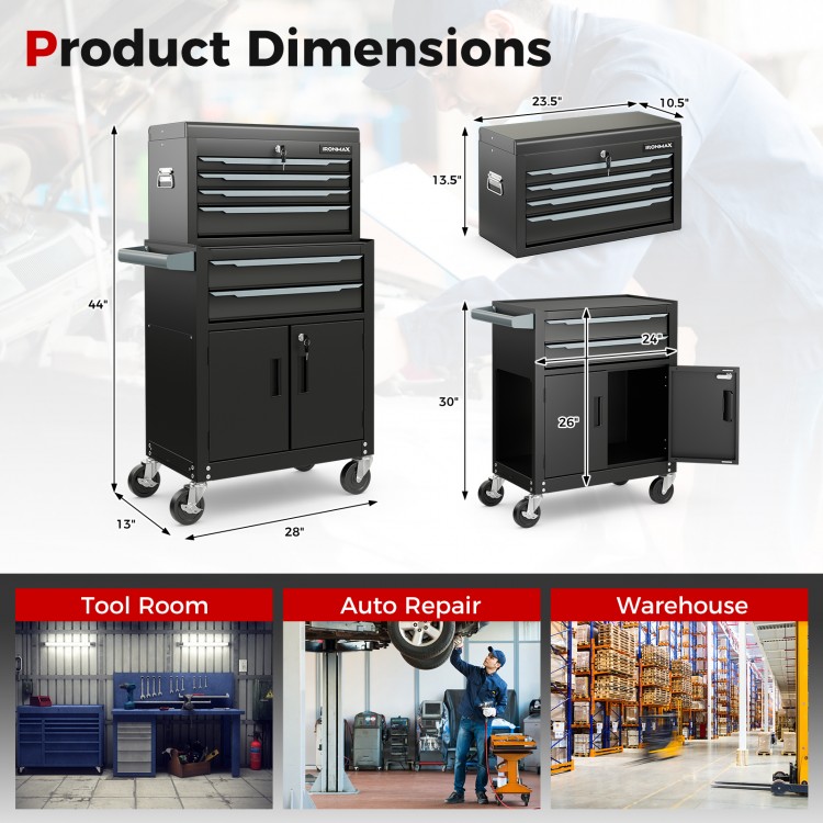 6-Drawer Rolling Tool Storage Chest Cabinet with Universal Wheels and Hooks