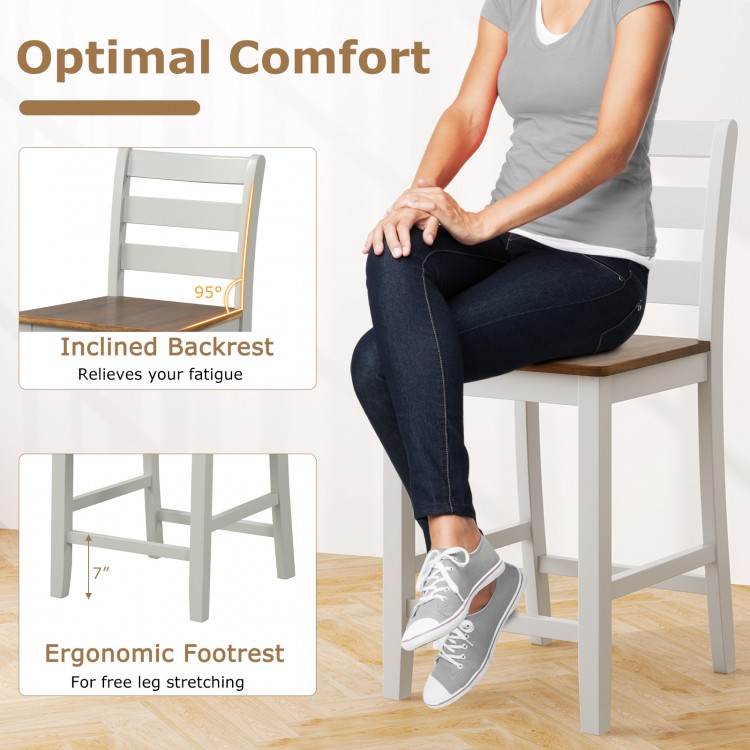 Set of 2 Counter Bar Stool with Inclined Backrest and Footrest