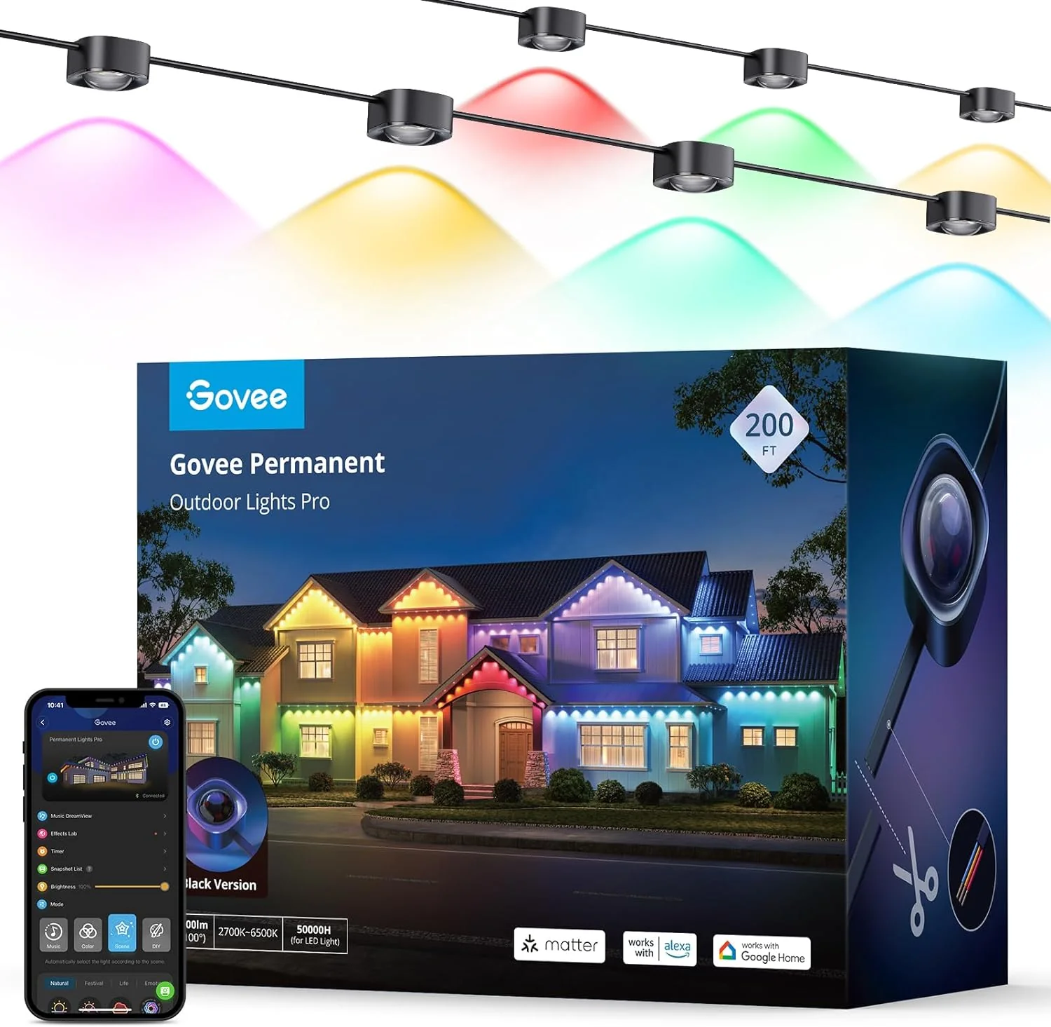 Govee Permanent Outdoor Lights Pro, 100ft with 60 RGBIC LED Lights for Daily and Accent Lighting, 75 Scene Modes for Halloween, IP67 Waterproof, Works with Alexa, Google Assistant, Matter, White