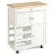 Kitchen Cart with Rubber Wood Top 3 Tier Wine Racks 2 Cabinets