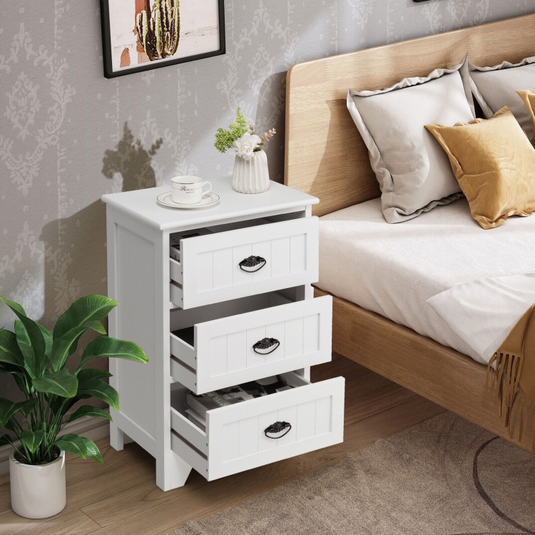 3-Drawer End Storage Wood Side Nightstand