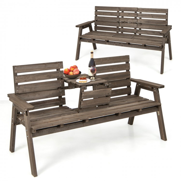 Outdoor Fir Wood Bench with Foldable Middle Table
