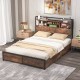 Full/Queen Size Bed Frame with Bookcase Headboard and 4 Storage Drawers