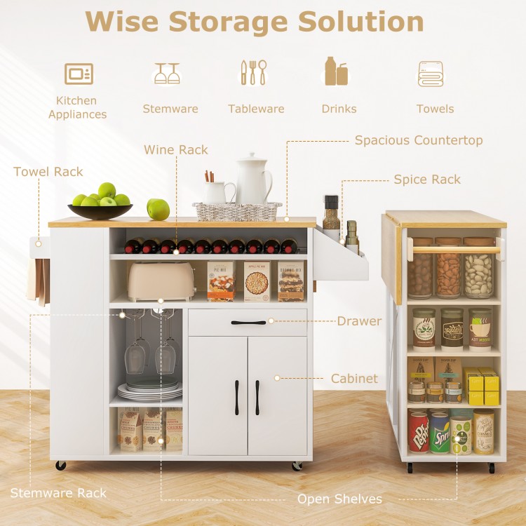 Rolling Kitchen Island Cart with Power Outlet for Dining Room