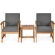 3 Pieces Solid Wood Outdoor Patio Sofa Furniture Set