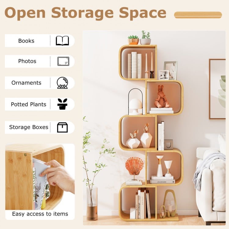 5-Tier S-Shaped Bookcase with 5 Open Cubes for Living Room