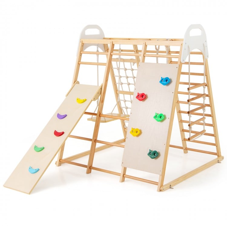 8-in-1 Wooden Jungle Gym Playset with Slide and Monkey Bars