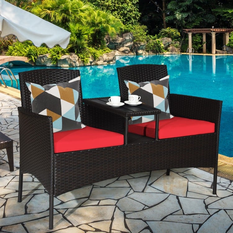 Wicker Patio Conversation Furniture Set with Removable Cushions and Table
