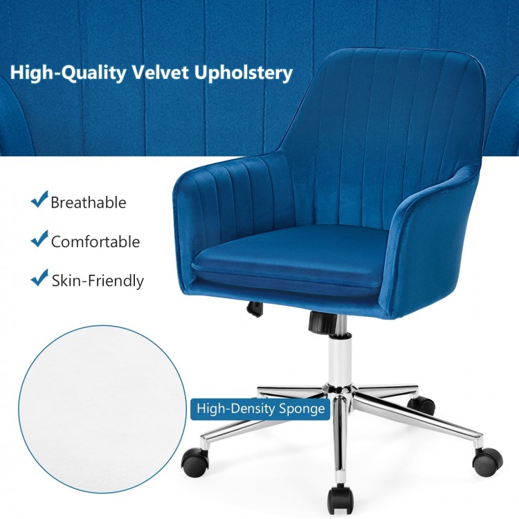 Velvet Desk Chair with Adjustable Swivel and Removable Cushion