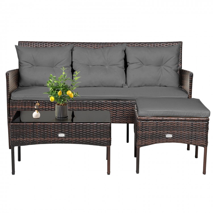 3 Pieces Patio Furniture Sectional Set with 5 Cozy Cushions