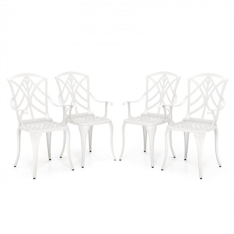 Set of 4 Cast Aluminum Patio Dining Chairs with Armrests and Decorative Patterns