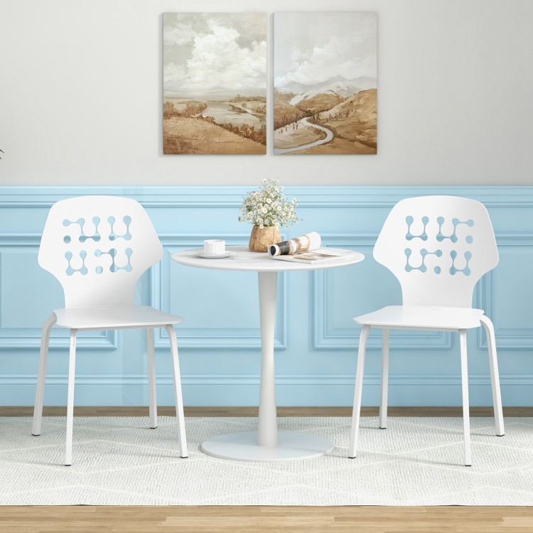 Set of 4 Metal Dining Chair with Hollowed Backrest and Metal Legs