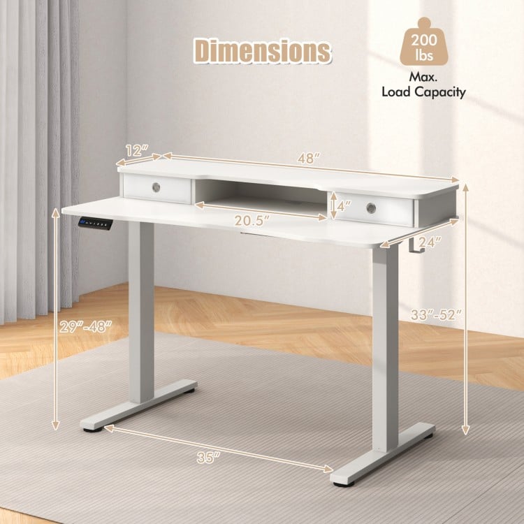 48 Inch x 24 Inch Height Adjustable Electric Standing Desk with 2 Drawers